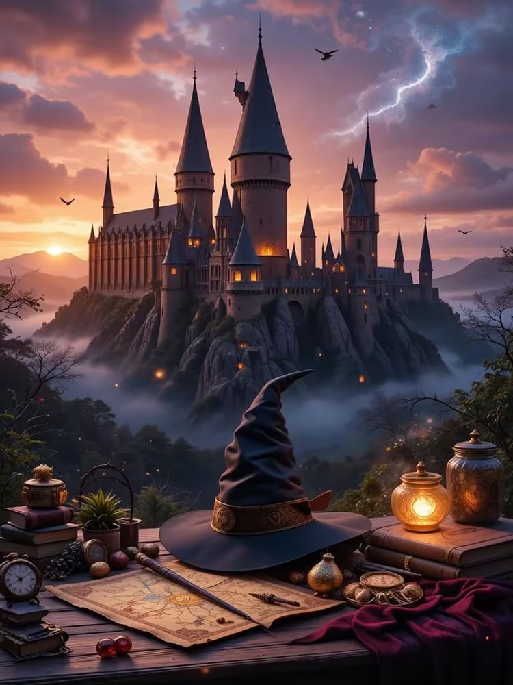 Magic Castle Diamond Art Kits for Adults,5D Magic Hat Full Round Drill Diamond Painting Kits for Adults Beginners,DIY Diamond Painting Gem Art Kits for Gift Home Wall Decor 12x16inch EIBEILI