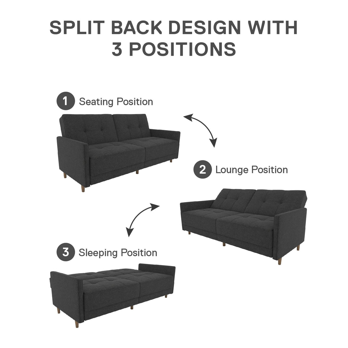 DHP Andora 76 Inch Futon Sofa Bed, Modern Upholstered Couch Sleeper with Button Tufted Back and Seat, Grey DHP