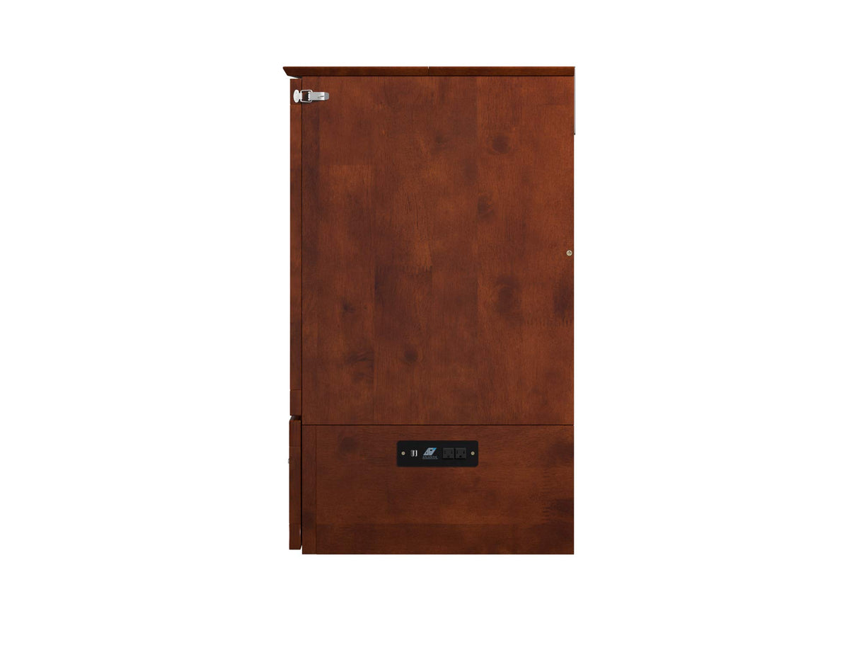 AFI Hamilton Queen Murphy Bed Chest with Mattress, Storage, and Built-in Charger in Walnut AFI