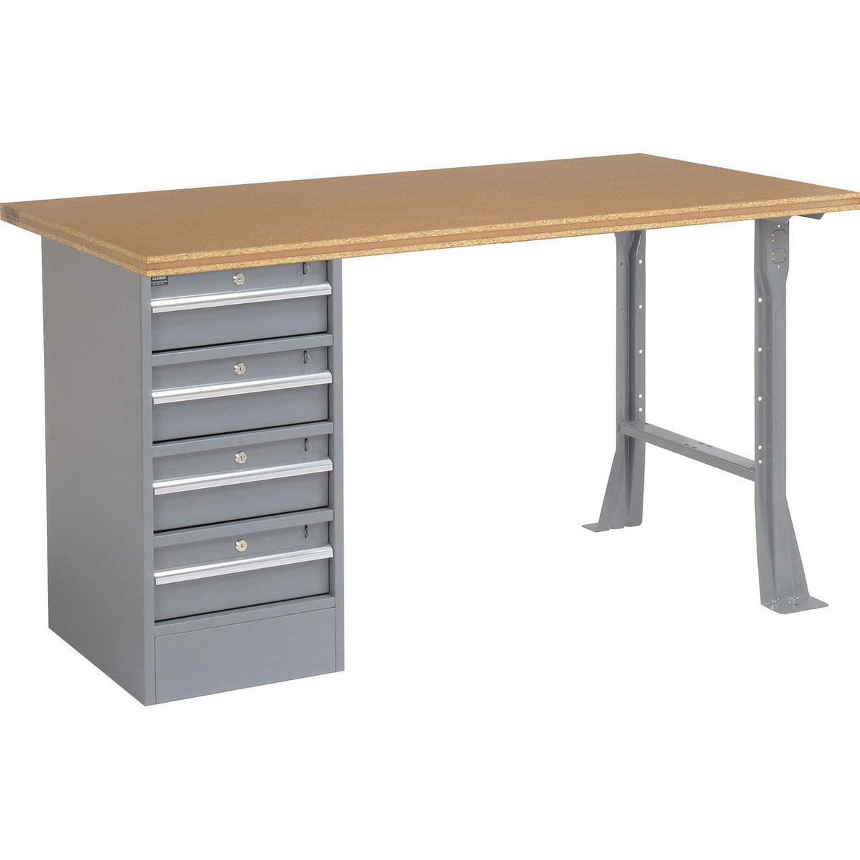 Global Industrial 60" W x 30" D Workbench, 1-1/2" Square Edge Shop Top, 4 Drawer/Open Leg Global Industrial