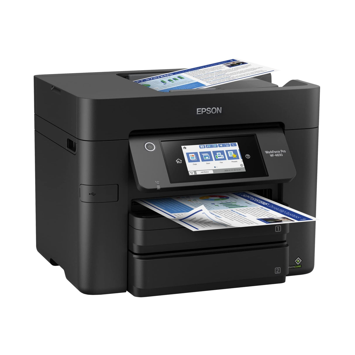 Epson Workforce Pro WF-4830 Wireless All-in-One Printer with Auto 2-Sided Print, Copy, Scan and Fax, 50-Page ADF, 500-sheet Paper Capacity, and 4.3" Color Touchscreen, Works with Alexa, Black, Large Epson