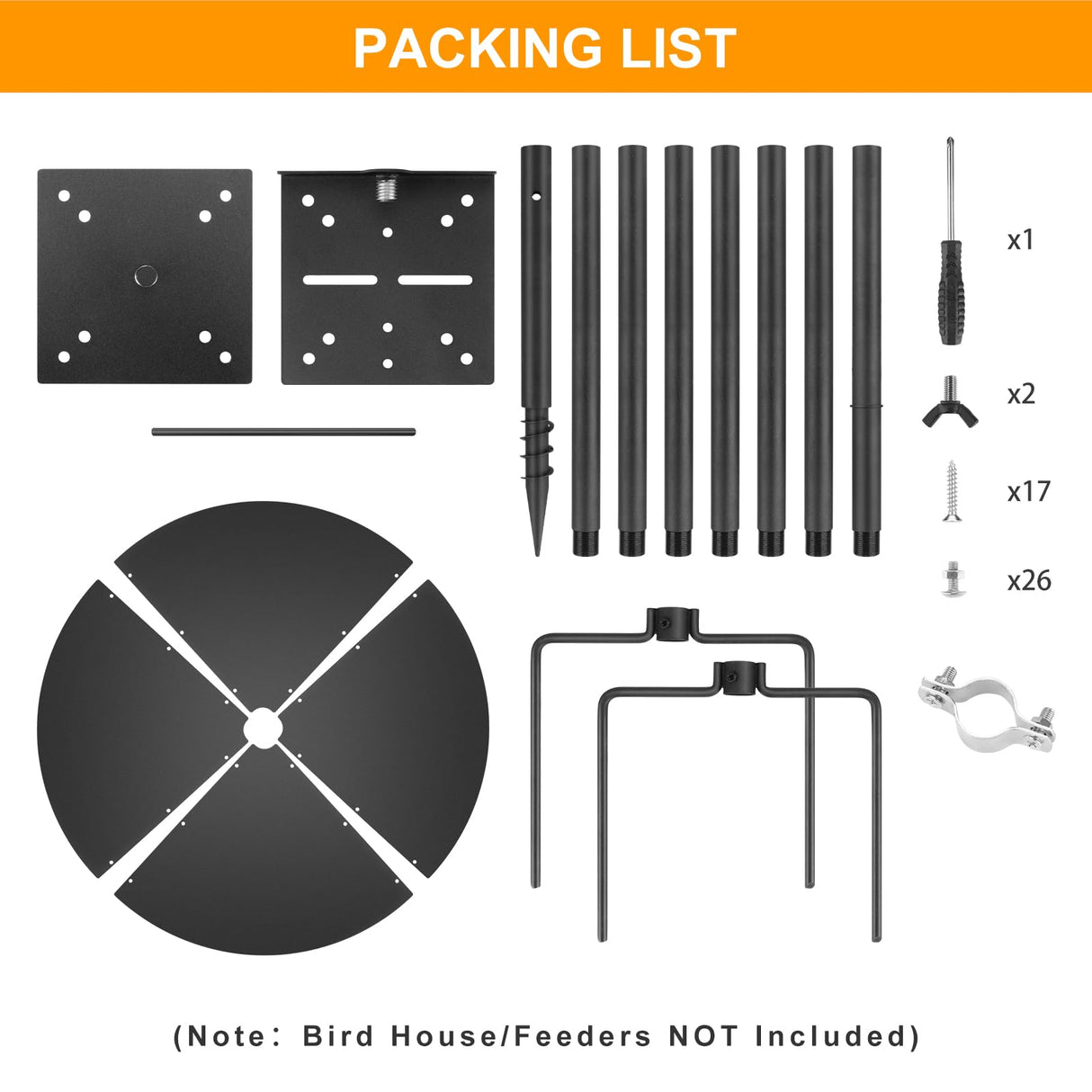 92 Inch Smart Bird Feeder Pole with Auger Anchor for Outdoor, Heavy Duty Adjustable Bird House Stand Pole, Birdhouse Post Mount Kit, Metal Squirrel Proof Baffle (No House/Feeders) SLIIMU