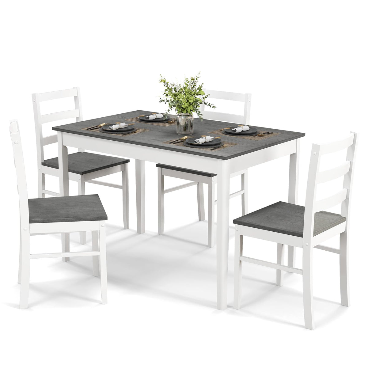 GOFLAME 5 Piece Dining Table Set for 4, Farmhouse Kitchen Table and 4 Chairs with Rubber Wood Legs, Space-Saving Wooden Dinette Set for Small Space, Dining Room, Breakfast Nook, Grey+White GOFLAME