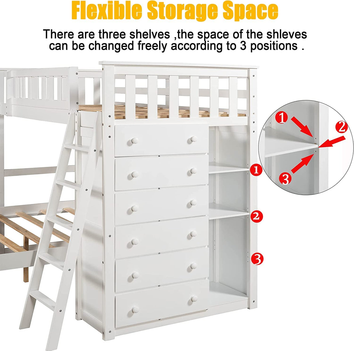 Harper & Bright Designs Twin Over Full Bunk Beds with Six Drawers and Flexible Shelves,Wooden Bunk Beds with Storage and Removable Bottom Bed for Kids Girls Boys,No Box Spring Needed (White) Harper & Bright Designs