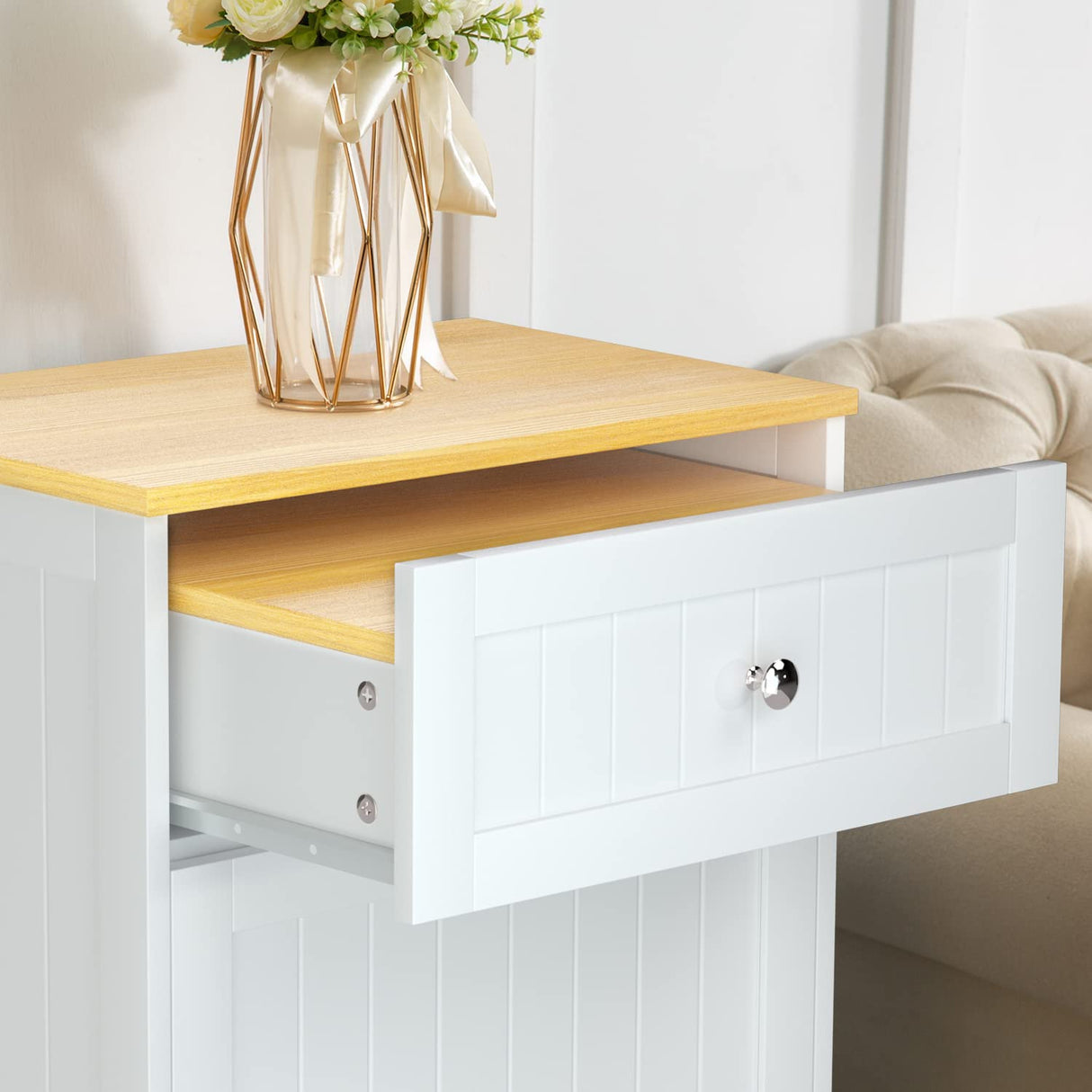 GAZHOME Tilt Out Trash Cabinet, Wooden Free Standing Trash Cabinet,Recycling Cabinet with Hideaway Drawer,10 Gallon Tilt Out Trash Cabinet Kitchen(White) GAZHOME