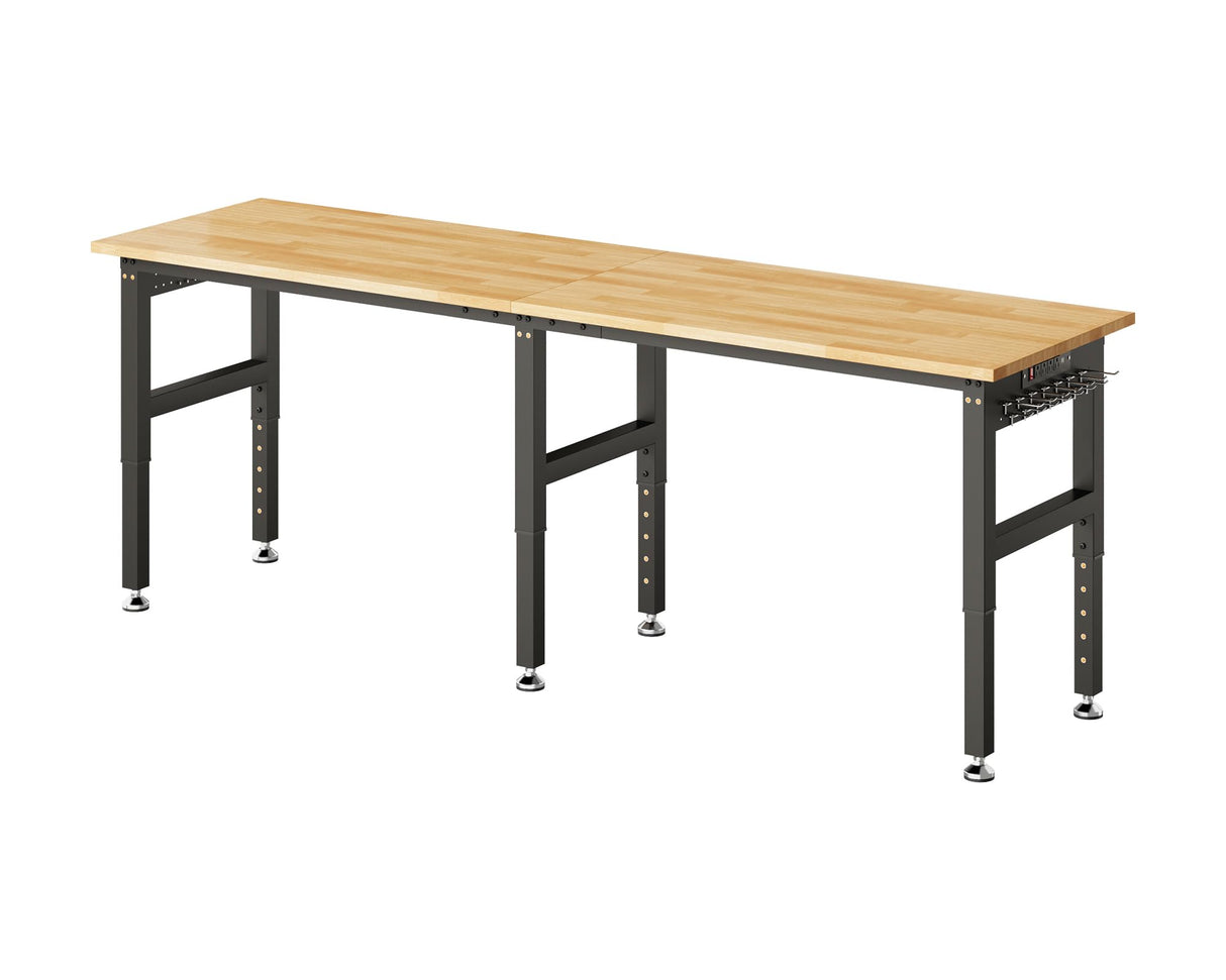 SPECRAFT 96“ Adjustable Heavy Duty Workbench with 4 AC Outlet and 2 USB Ports Power Outlets, 5000 Lbs Capacity, Rubber Wood Top for Garage, Workshop, Office SPECRAFT