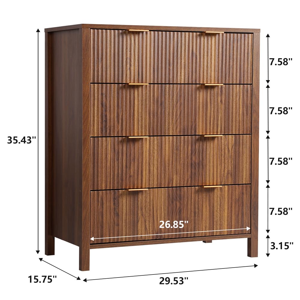 affeivul Mid Century Modern Dresser, 4 Drawer Dresser for Bedroom Wood, Farmhouse Wooden Storage Cabinet Side Table with Solid Wood Legs, Tall Skinny Dresser for Closet, Living Room (Walnut) affeivul