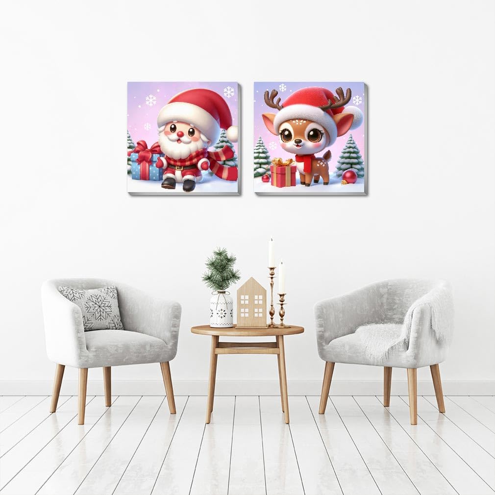 2 Pack Christmas Paint by Numbers for Kids with framed, DIY Cute Cartoon Christmas Kids Paint by Number Kits on Canvas, Arcrylic Easy Paint by Number for Kid and Adults Home Wall Decor 7.8x7.8Inch Amzdiyfun