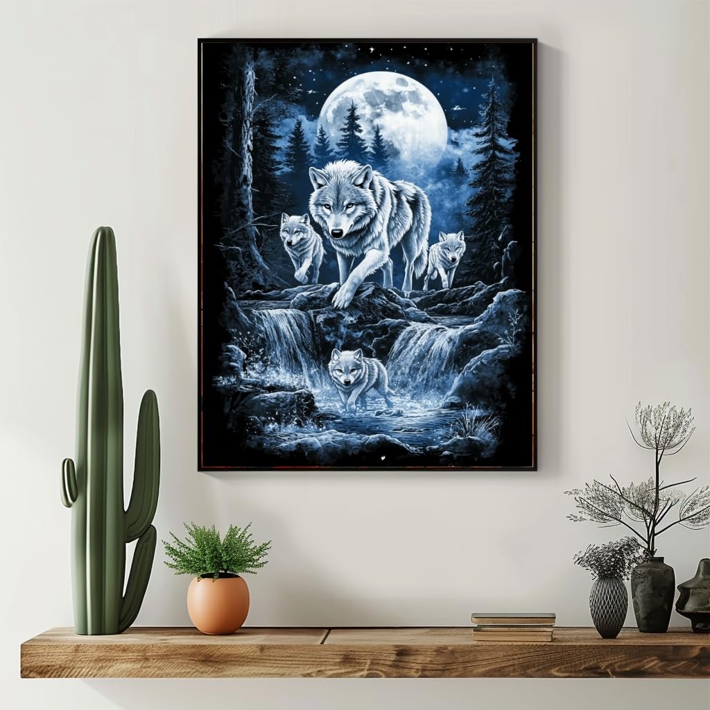 Milila Diamond Art Kits for Adults Full Drill Round Diamond Painting Kits for Beginners Craft Kits for Home Wall Decor Gifts 11.8x15.7inch(Wolves) Milila