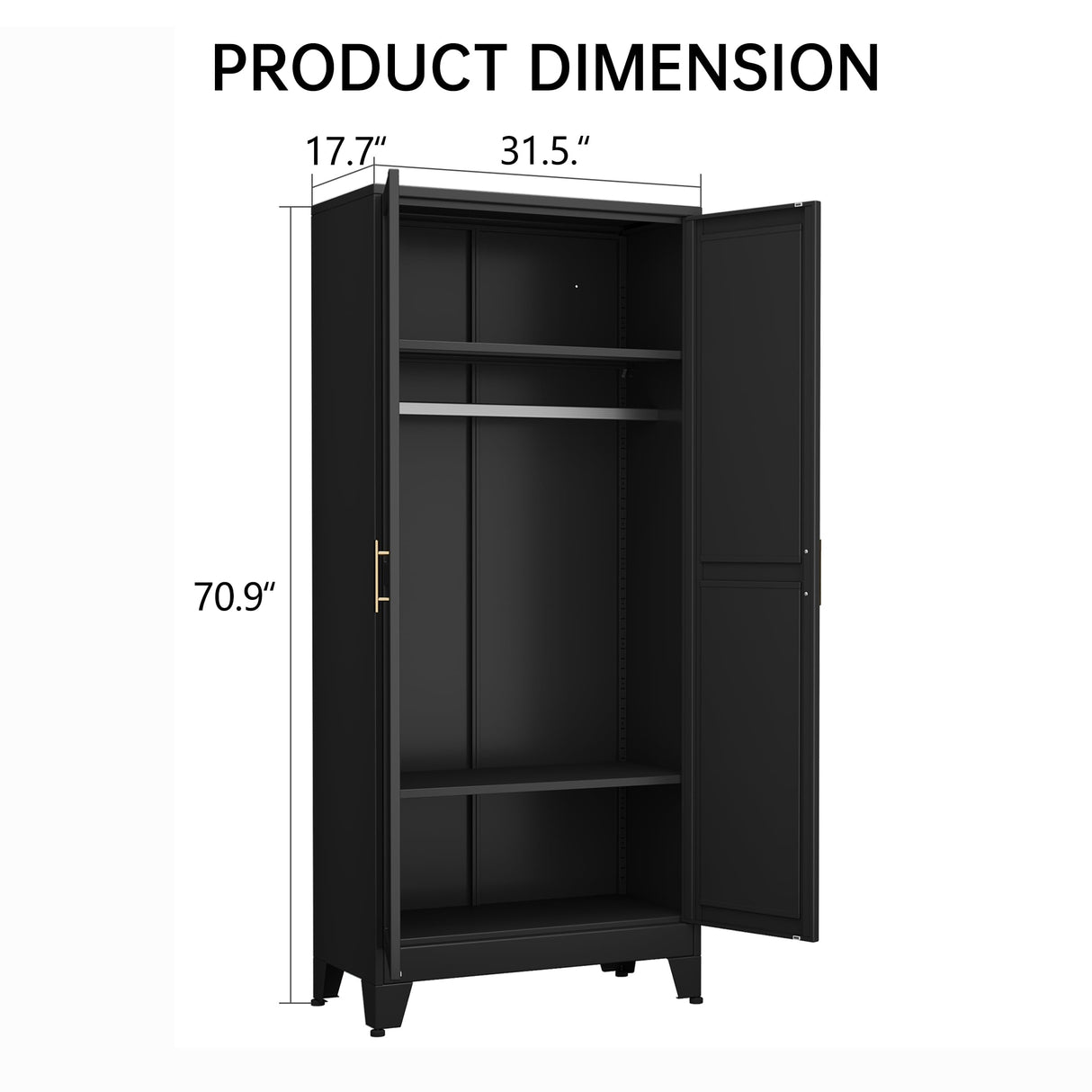 AUEYTVR Metal Armoire Wardrobe Closet Storage Cabinet with Hanging Rod,71'' Metal Wardrobe Cabinet with 2 Doors and 2 Adjustable Shelves for Bedroom, Laundry Room, Cloak Room AUEYTVR