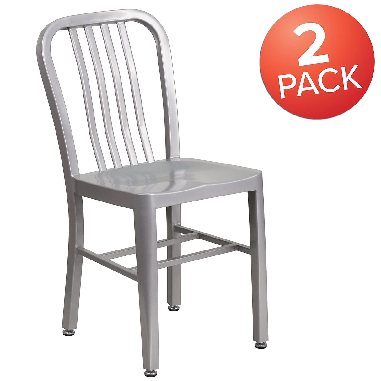 Flash Furniture Gael Indoor/Outdoor Modern Metal Dining Chairs, Commercial-Grade Galvanized Steel Restaurant Chairs, Set of 2, Silver Flash Furniture