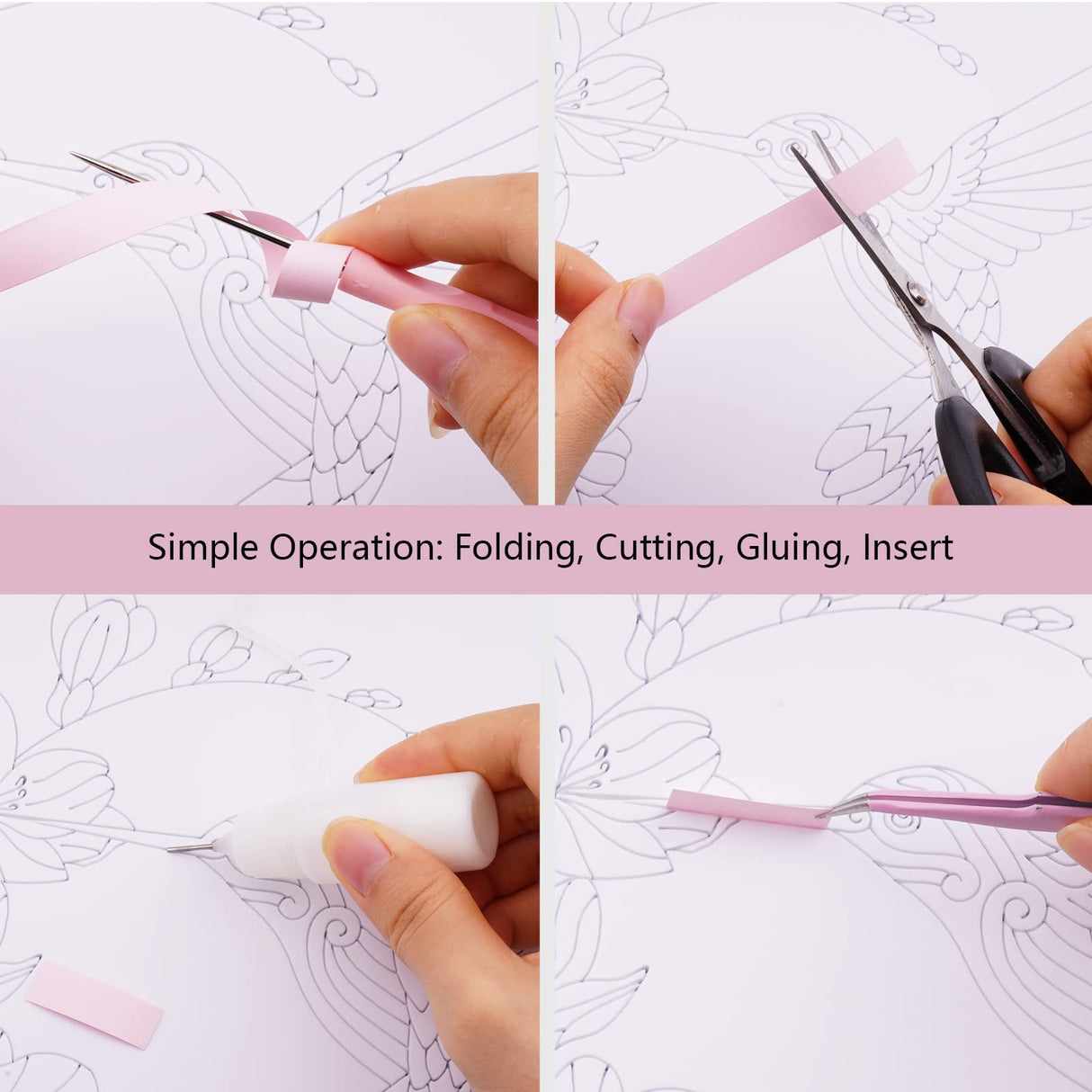 Uniquilling Quilling Kit, Paper Quilling Kits, 8 * 10-in Flower& Hummingbird Paper Filigree Kits with Quilling Tools& Using Manual, DIY Quilling Artwork Modern Wall Art for Living Room Uniquilling