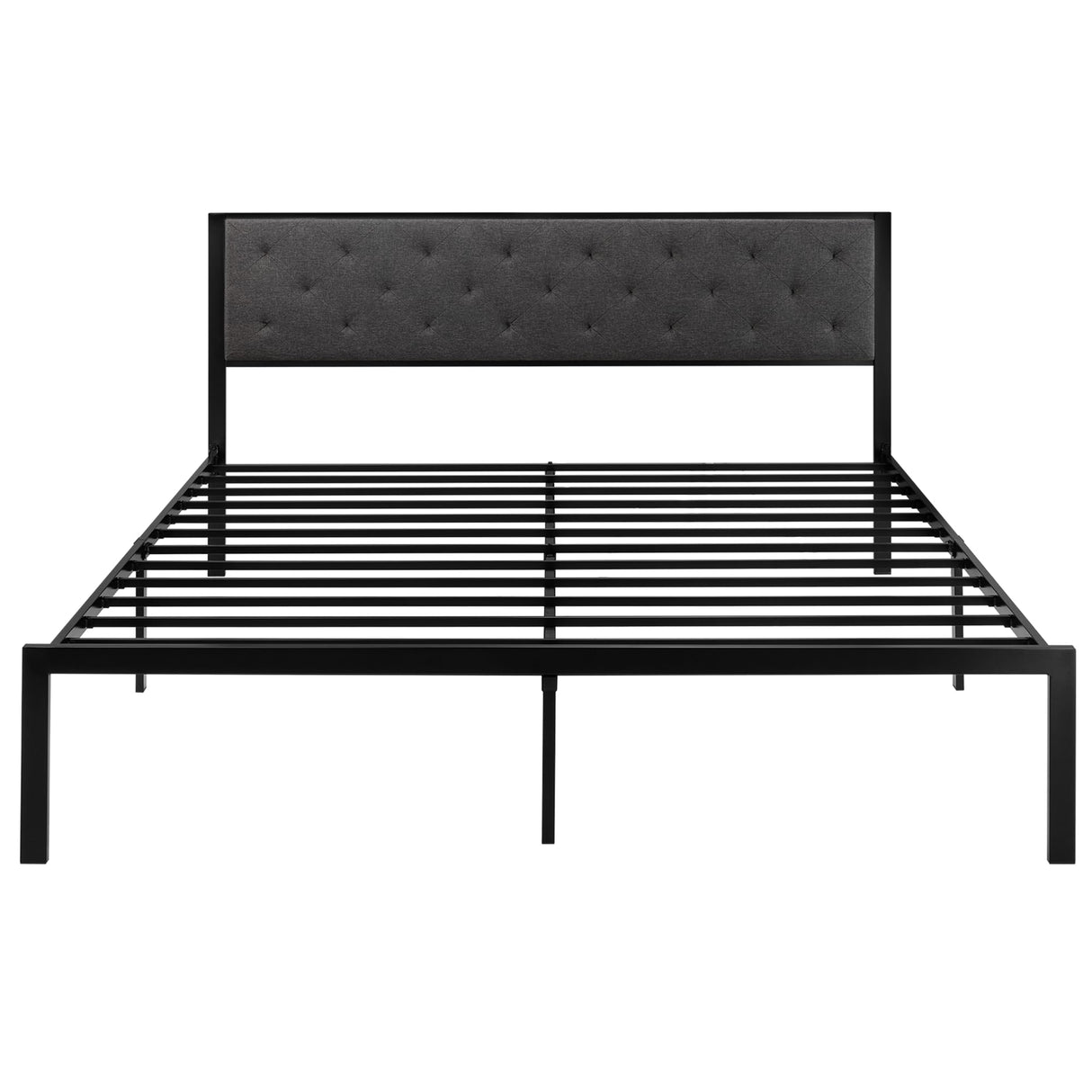 SHA CERLIN King Size Metal Platform Bed Frame,Linen Upholstered Button Tufted Headboard, Mattress Foundation with 12.4” Under-Bed Storage, Noise-Free, Easy Assembly, No Box Spring Needed, Dark Grey SHA CERLIN
