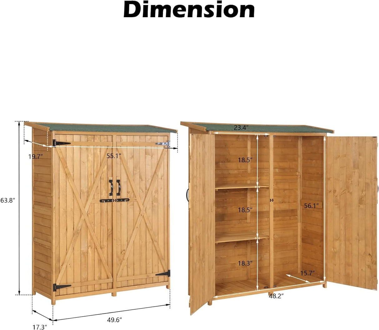 VINGLI Outdoor Wood Storage Shed with Lockable Design, Extra Large Capacity Outside Cabinet Tool Shed with Shelves, Garden Sheds & Outdoor Storage Made with Waterproof roof for Garden, Yard, Lawn VINGLI