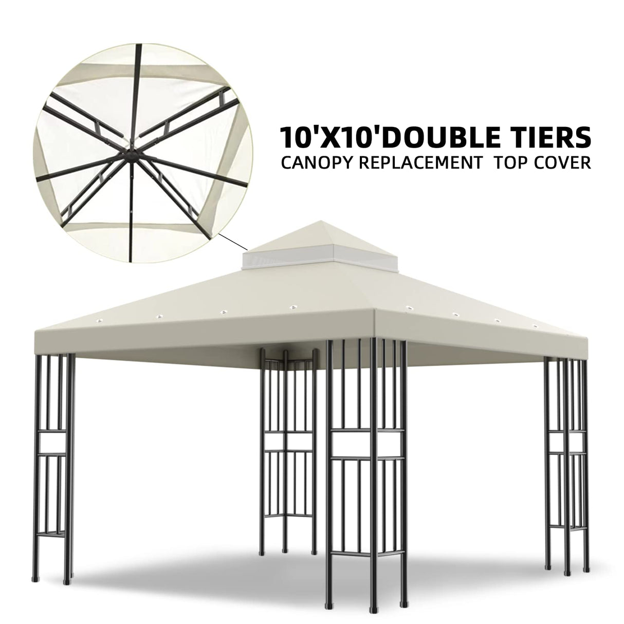 Sumfaller 10x10 FT Gazebo Replacement Canopy Top Cover Double Tiered Canopy Top Cover for Patio Garden Outdoor BBQ Roof Cover Grill Shelter (Beige) WoodArtSupply