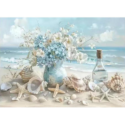 ZQEATRY 5D Diamond Painting Kits for Adults,DIY Beach Shell Diamond Art Kits,Full Round Drill Diamond Dots Paintings Picture Arts Craft for Home Wall Art Decor 12 X 16Inch