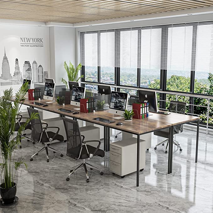 Bonzy Home Conference Tables 14ft Office Computer Desk for Meeting Room Study Writing Printer Table for 16 People Save Space Design Rustic Vintage Brown 6PCS (165.3"x47.2"x29.5") Bonzy Home