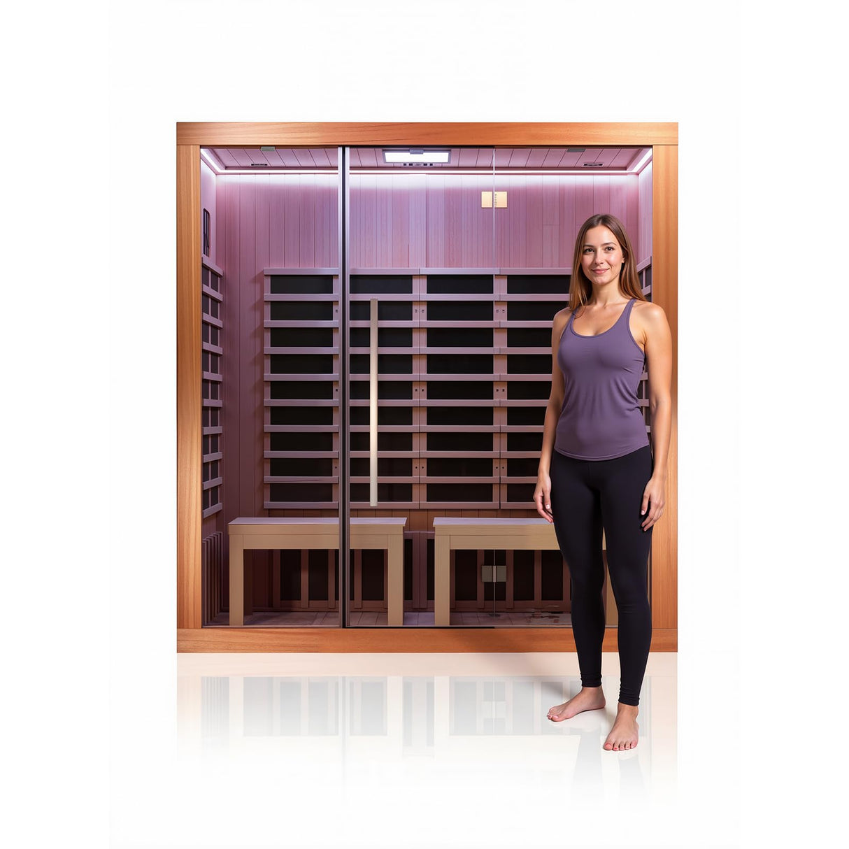 INFRADELUX 2-3 Person Infrared Sauna - Far Infrared Heating, Bluetooth Speakers, Okoume and Hemlock Wood, Movable Seat for Personalized Comfort INFRADELUX