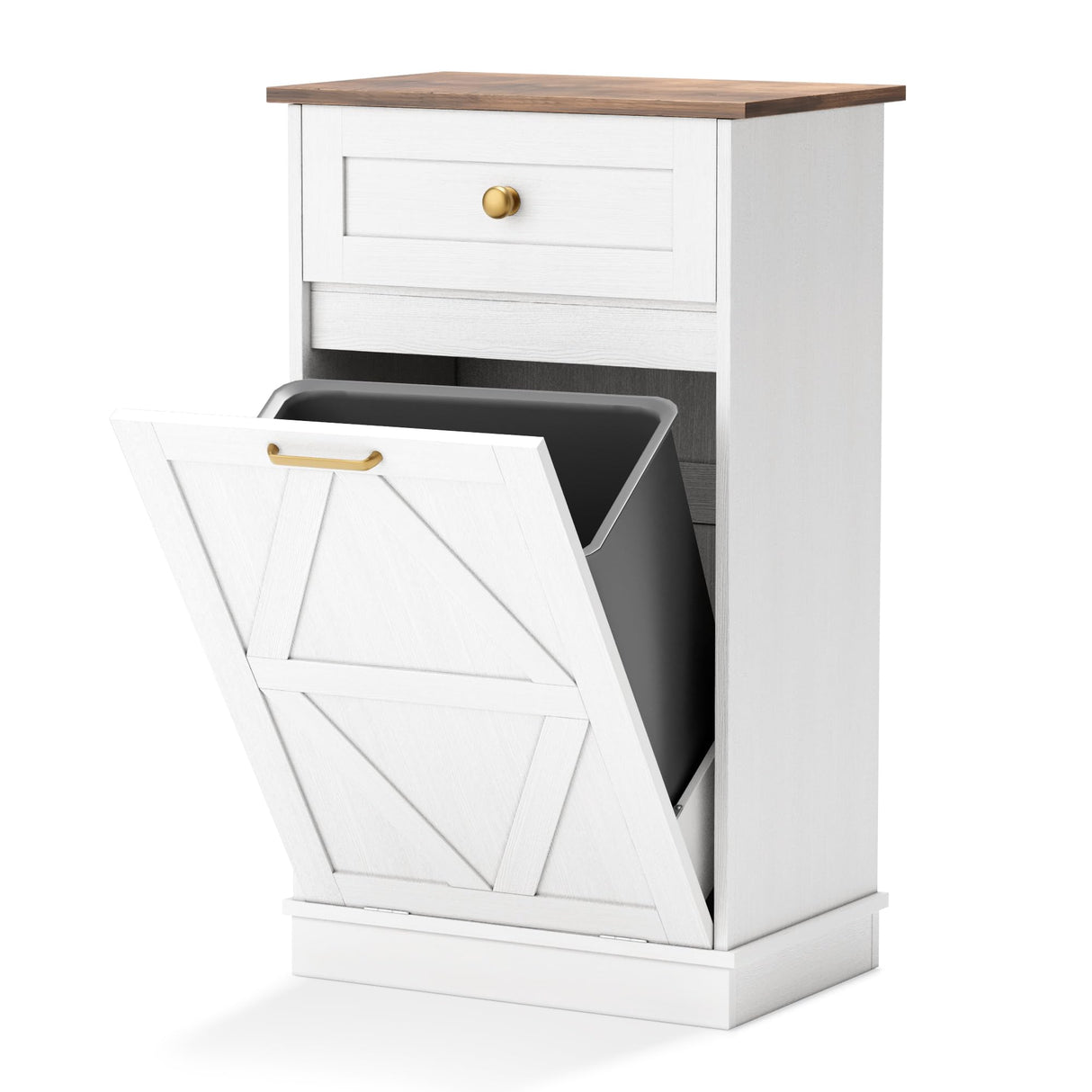 YESHOMY Tilt Out Trash Cabinet,10 Gallon Hidden Wooden Bin Cabinets, Laundry Hamper with Drawers, for Kitchen, Dining Room(Light White) YESHOMY