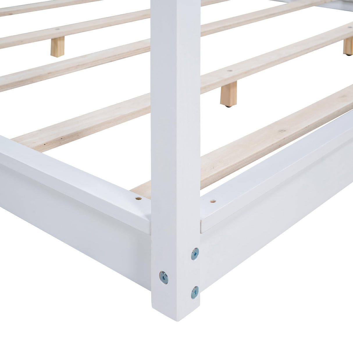 Merax King Canopy Bed Frame, Wood King Size Bed Frame Floor Bed, Wood Salt Support, No Box Spring Needed, White Merax