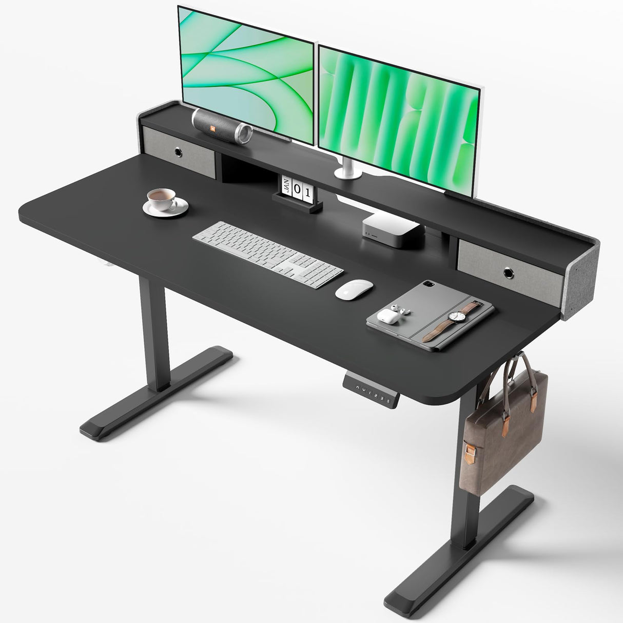 TRALT Electric Standing Desk 48 Inch Height with 2 Drawers-Adjustable Height Desk with Storage Shelf - Sit Stand Up Workstation (Black, 48X24 Inches) TRALT