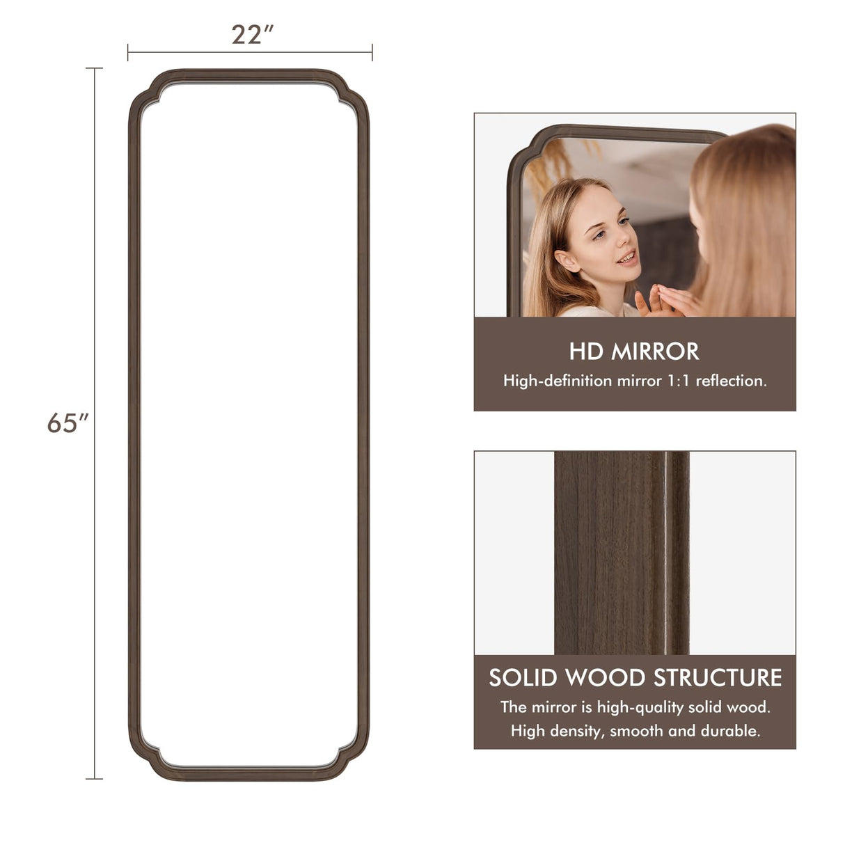 WallBeyond Full Length Mirror Wall Mounted 65"x22", Rustic Wooden Frame Floor Mirror, Large Full Body Mirror for Bedroom, Leaning or Hanging Against Wall (Walnut Solid Wood) WallBeyond