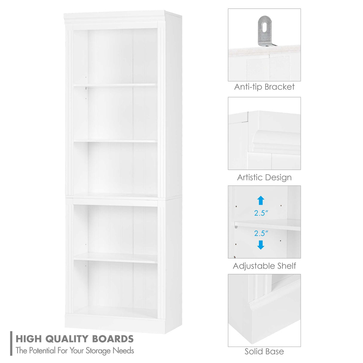 Spirich 5 Tier White Bookshelf, Tall Bookshelf with Storage, Open Wooden Book Shelf, Modern Large Bookcase for Living Room, Home Office, Dinning Room Spirich