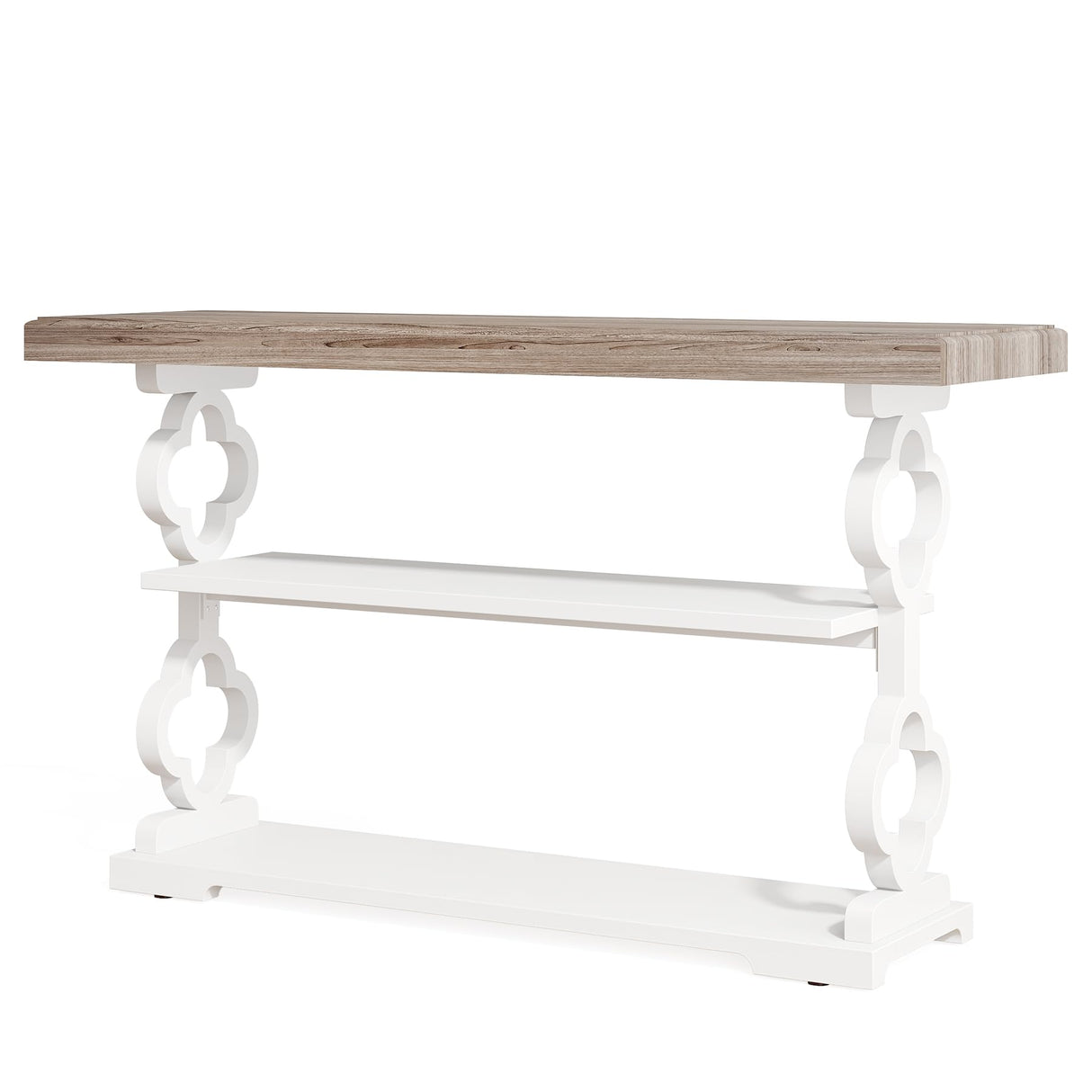 Tribesigns Farmhouse Console Table, 55 inch Rustic Entryway Sofa Table with Storage Shelves, 3 Tier Wood Long Accent Entry Table for Hallway, Entrance, Living Room, Foyer, Grey and White Tribesigns