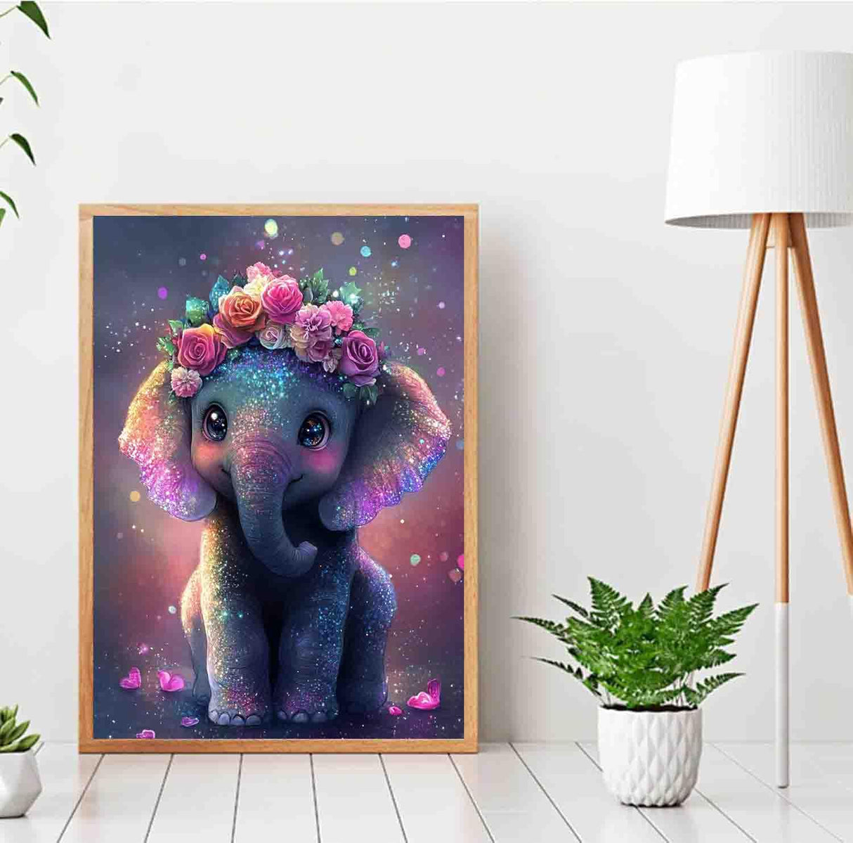 Elephant Diamond Art Kits for Adults,Flower Diamond Art Diamond Painting Kit,5D Diamond Painting DIY Full Drill Diamond Dots Painting with Tools,Gem Craft for Home Wall Decor 11.8x15.7in Kaixine