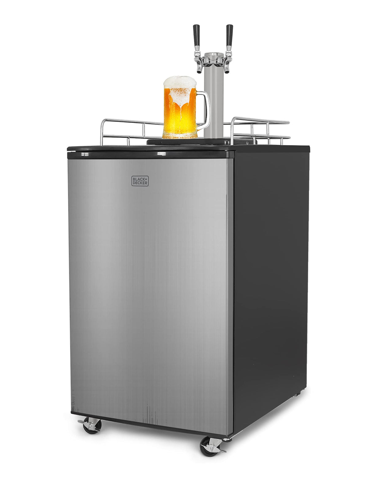 BLACK+DECKER Beer Kegerator, 6.1 Cu. Ft. Extra Large Capacity Draft Beer Machine for Home with Double Tap & 2-Shelf Fridge BLACK+DECKER