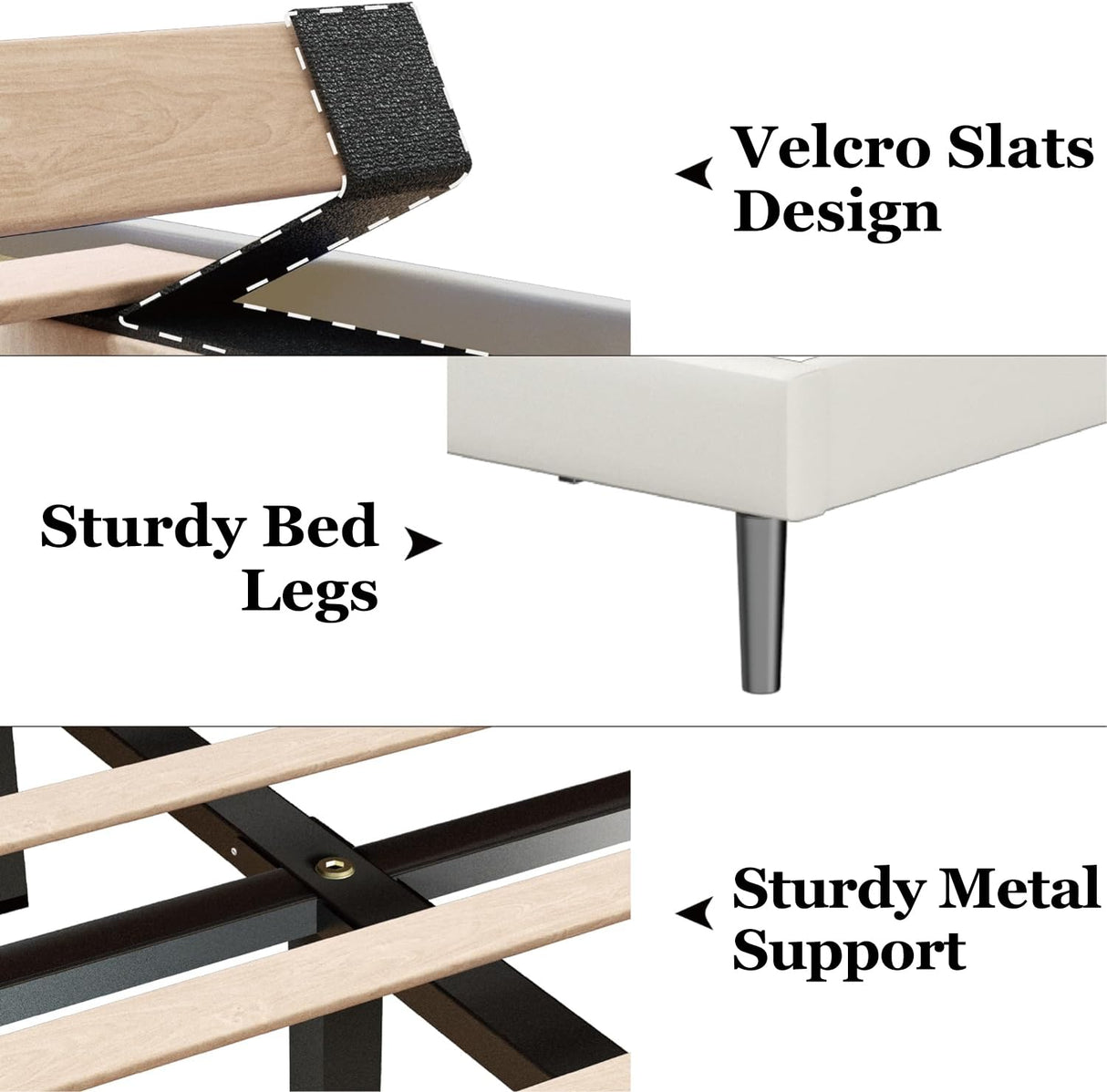 Sismplly Queen Size Bed Frame with Velvet Upholstered Headboard, Platform Bed with Strong Wood Slats, Mattress Foundation, Box Spring Optional, Easy Assembly, Beige Sismplly