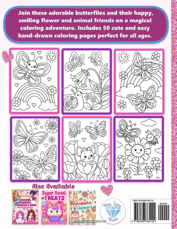 Coloring Book for Kids Ages 4-8: Super Cute Butterflies and Flowers for Girls Majosta