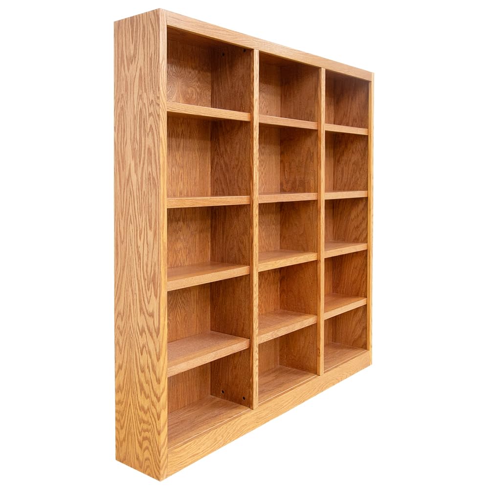 Concepts In Wood Traditional 72inches Tall 15-Shelf Triple Wide Wood Bookcase, Dry Oak Concepts In Wood