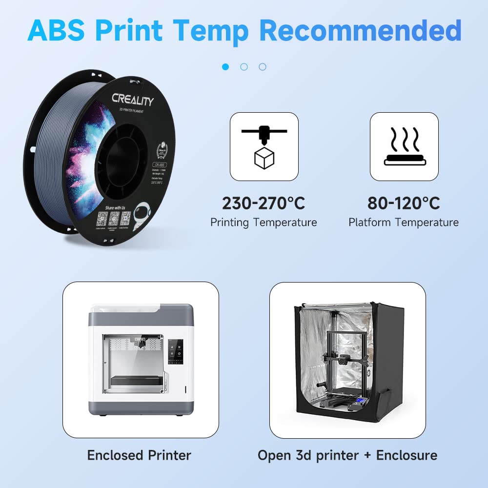Creality ABS Filament 1.75mm, 3D Printer Filament, No-Tangling, Strong Bonding and Overhang Performance Dimensional Accuracy +/-0.02mm, 2.2lbs/Spool Creality