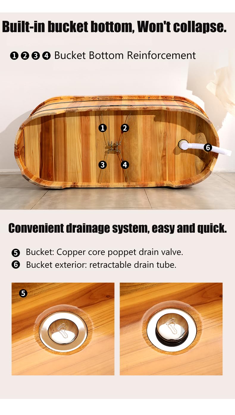 Wooden Hot Tub Bathroom Freestanding Soaking Non-Slip Bathtub Thickened Handrail Style Healthy Medicinal Bathtub For Both Adult And Child Family OGOLOUG