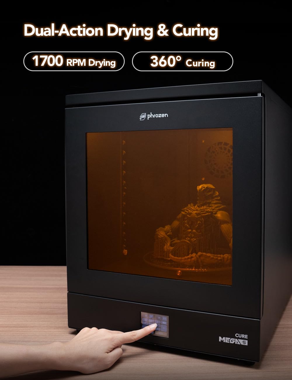 phrozen Cure Mega S 3D Printer Resin Curing Station, UV Light Post Lamp, DIY Curing Enclosure 360 Degree Transparent Turntable for LCD/DLP/SLA, Solidify Photosensitive Resin 405nm 3D Printed Models phrozen