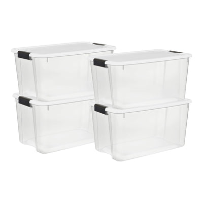 Sterilite 4 Pack Ultra Latching Box, Storage Bins with Lids, Clear Plastic, 70 Quart - Heavy-Duty Organizing Containers for Closet, Bathroom, and Office