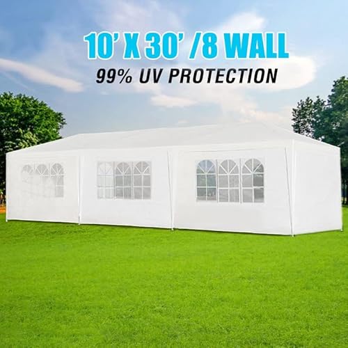 10x30Ft Outdoor Party Tent Gazebo, Gazebo Canopy Tents with 8 Removable Sidewalls, Heavy Duty Tents with Marquee Featuring Windows, Suitable for Large Wedding, Party, Birthday, Camping COOLYI