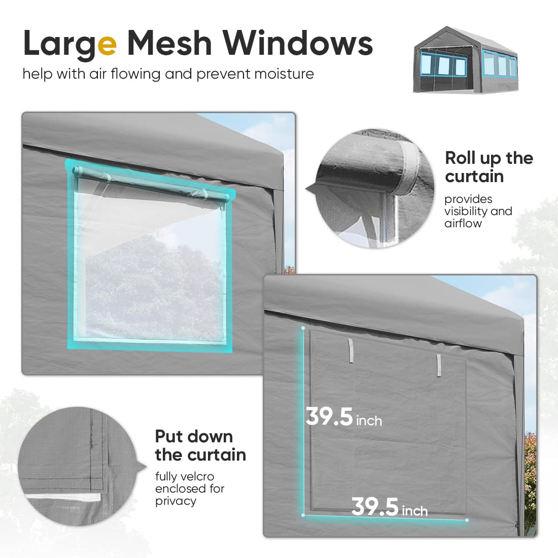 ADVANCE OUTDOOR 10x20 ft Heavy Duty Carports with 6 Roll-up Ventilated Windows & Removable Sidewalls Car Canopy Garage Boat Shelter Party Tent, Adjustable Peak Height from 9.5ft to 11ft, Gray ADVANCE OUTDOOR