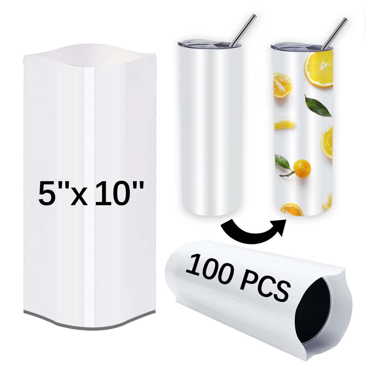 Shrink Wrap for Sublimation Tumblers 5x10 Inch 100PCS,Heat Transfer Shrink Film Bags for Mugs,Cups,Sublimation Shrink Wrap Sleeves ORJ