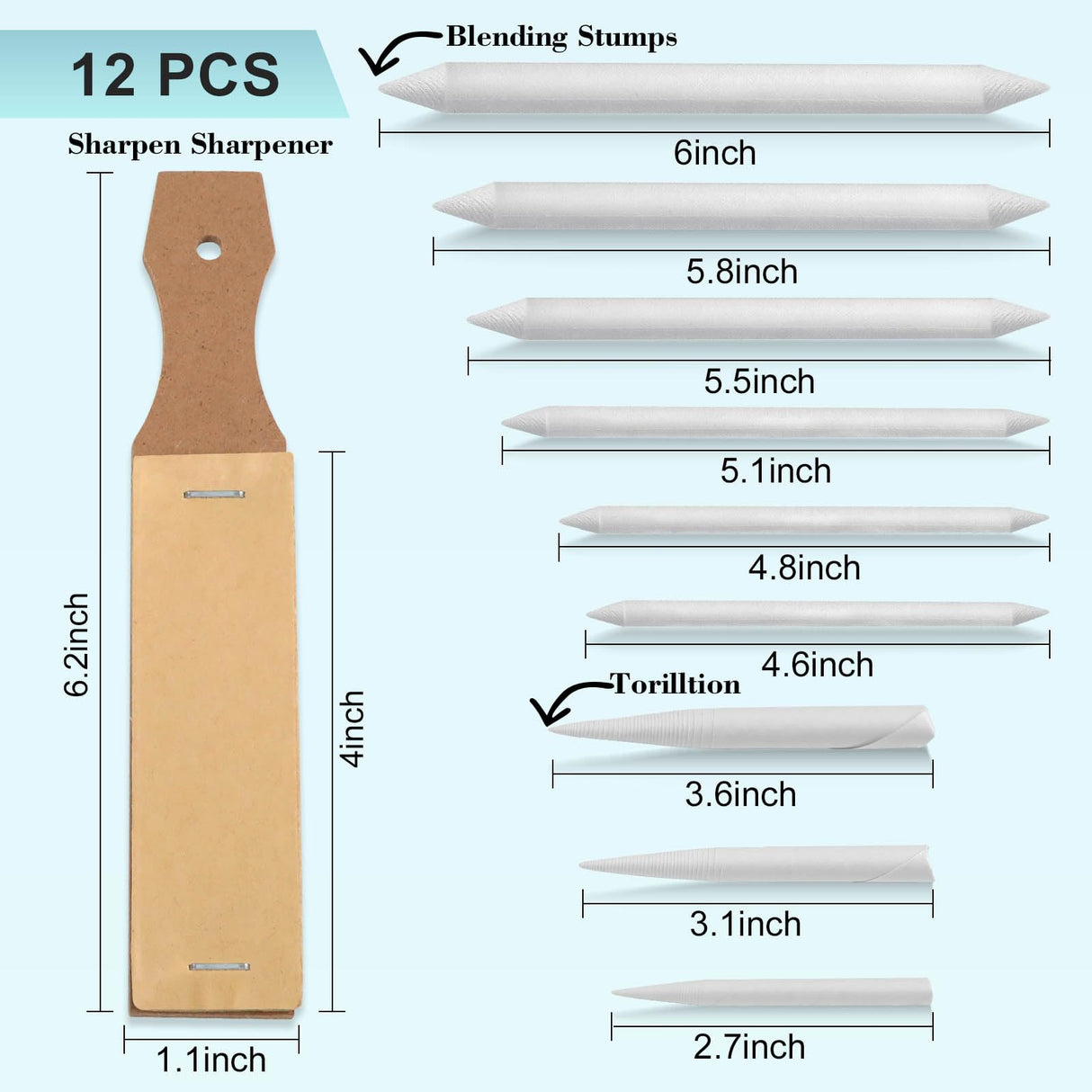 Jeimier 12 Pcs Blending Stumps for Drawing, Tortillions Blending Sticks for Beginner Drawing, Art Blenders, Blending Tools Paper Stumps for Shading Completed, Blending Pencil for Sketching, Softness Jeimier