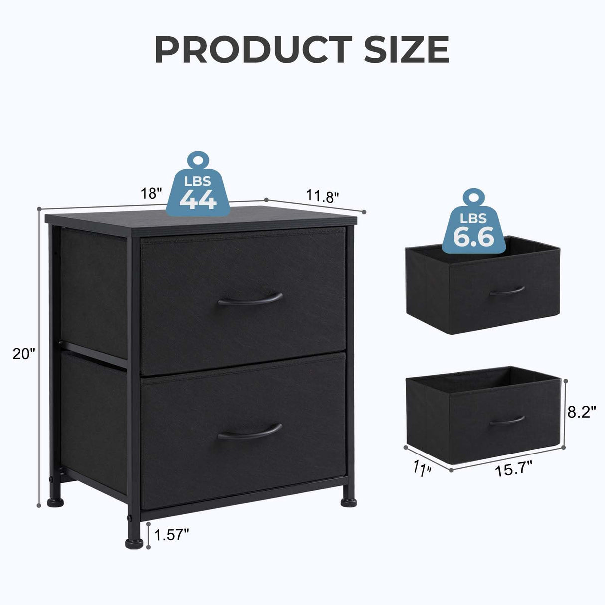 Night Stand Set of 2, Wide NightStands with 2 Drawers, Mid Century Small Nightstand with Adjustable Feets, Portable Bedside Table Set for Living Room, Entryway, Bed Room, Black (2PCS) WoodArtSupply