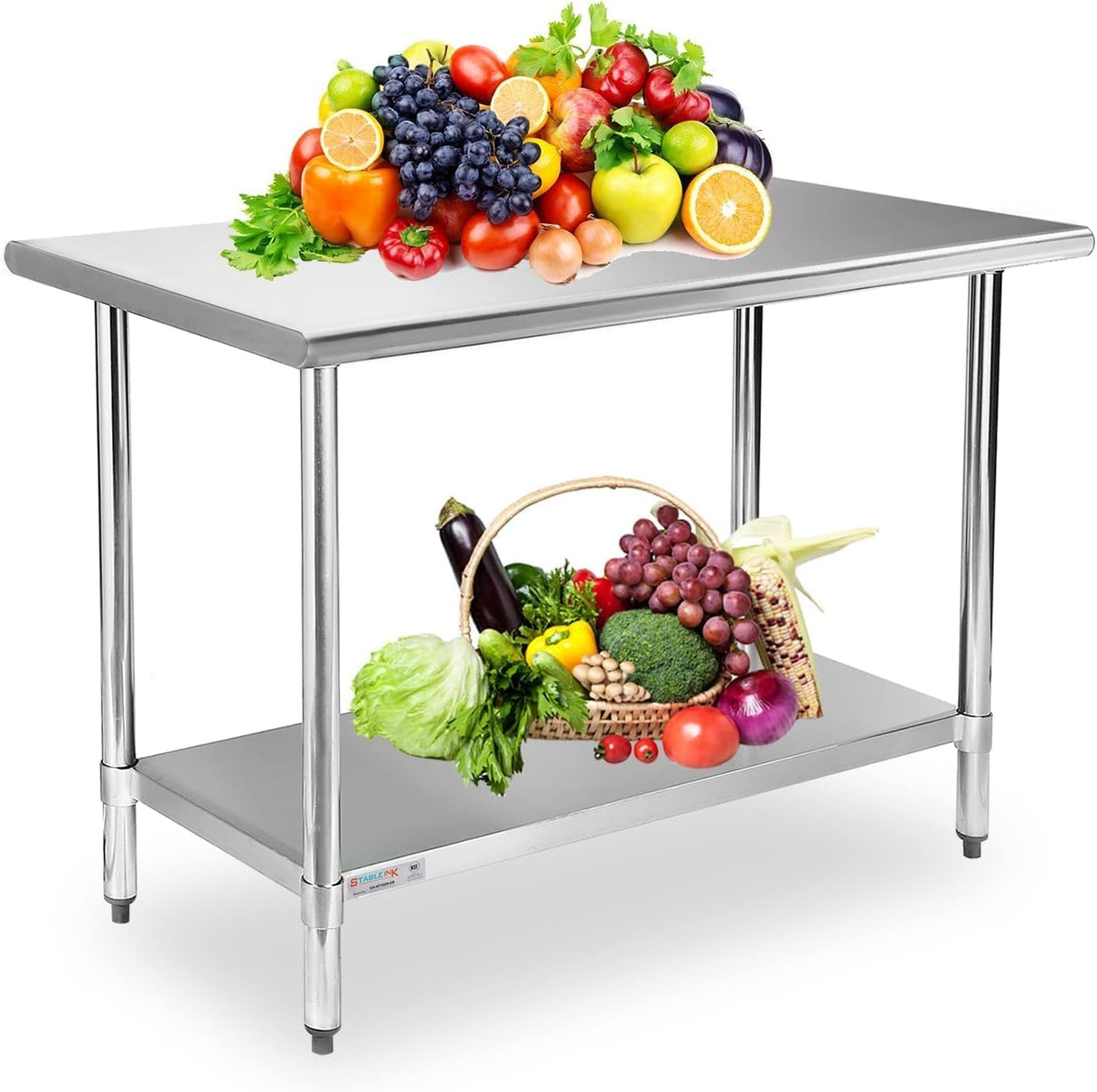 STABLEINK NSF Stainless Steel Table, 24 x 48 Inches Metal Prep & Work Table with Adjustable Undershelf, for Commercial Kitchen, Restaurant, Hotel and Garage,Stainless Steel prep Table Work Table STABLEINK