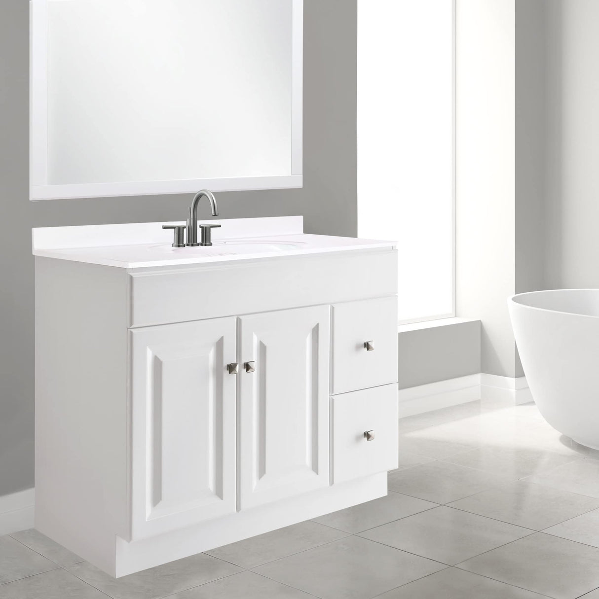 Design House Wyndham 36 Inch Bathroom Vanity, Ready to Assemble, Solid Wood, White, 597237 Design House