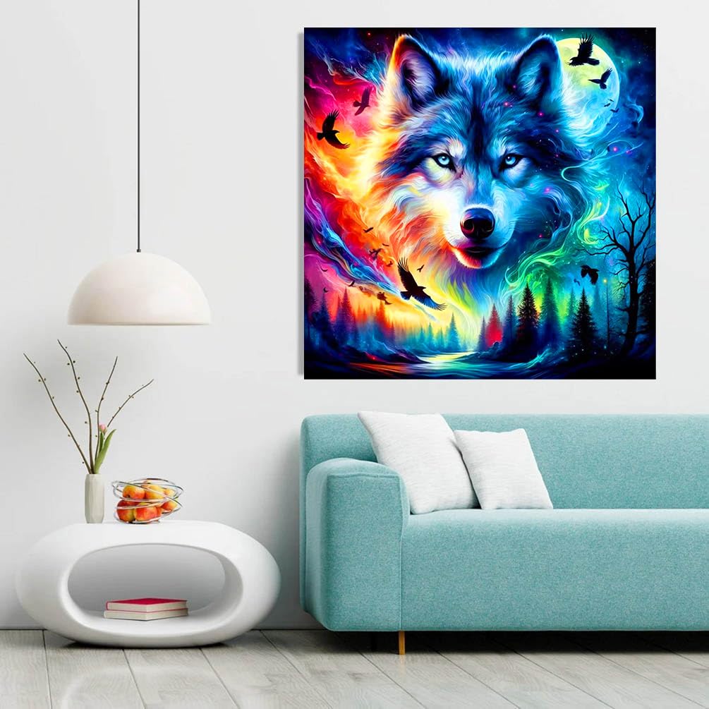 Meothan 5D Diamond Art Kits for Adults Wolf Diamond Painting Kits for Adults Beginners, DIY Paint with Diamond Gem Art Dots Painting Wolf Kits for Home Walls Decor and Holiday Gifts 13.8x13.8in Meothan