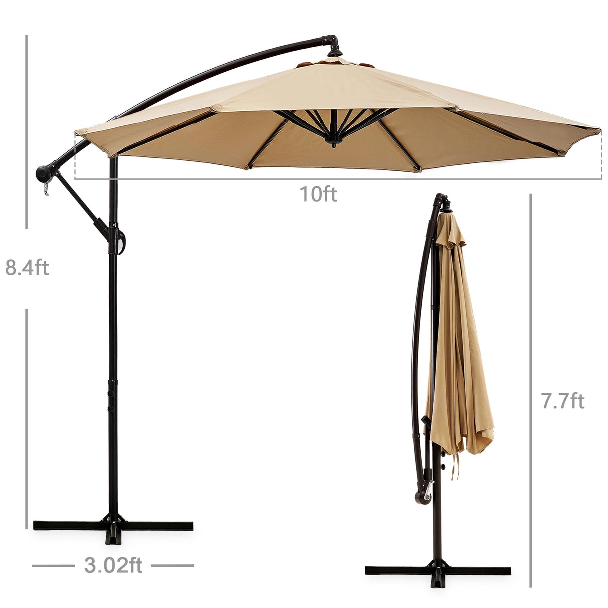 VECELO 10ft Offset Hanging Market Patio Umbrella with UV Protection Waterproof for Outdoor/Market/Backyard/Pool/Garden/Lawn, 8 Sturdy Ribs, Handy Crank&Cross Base (No Weight), Tan VECELO