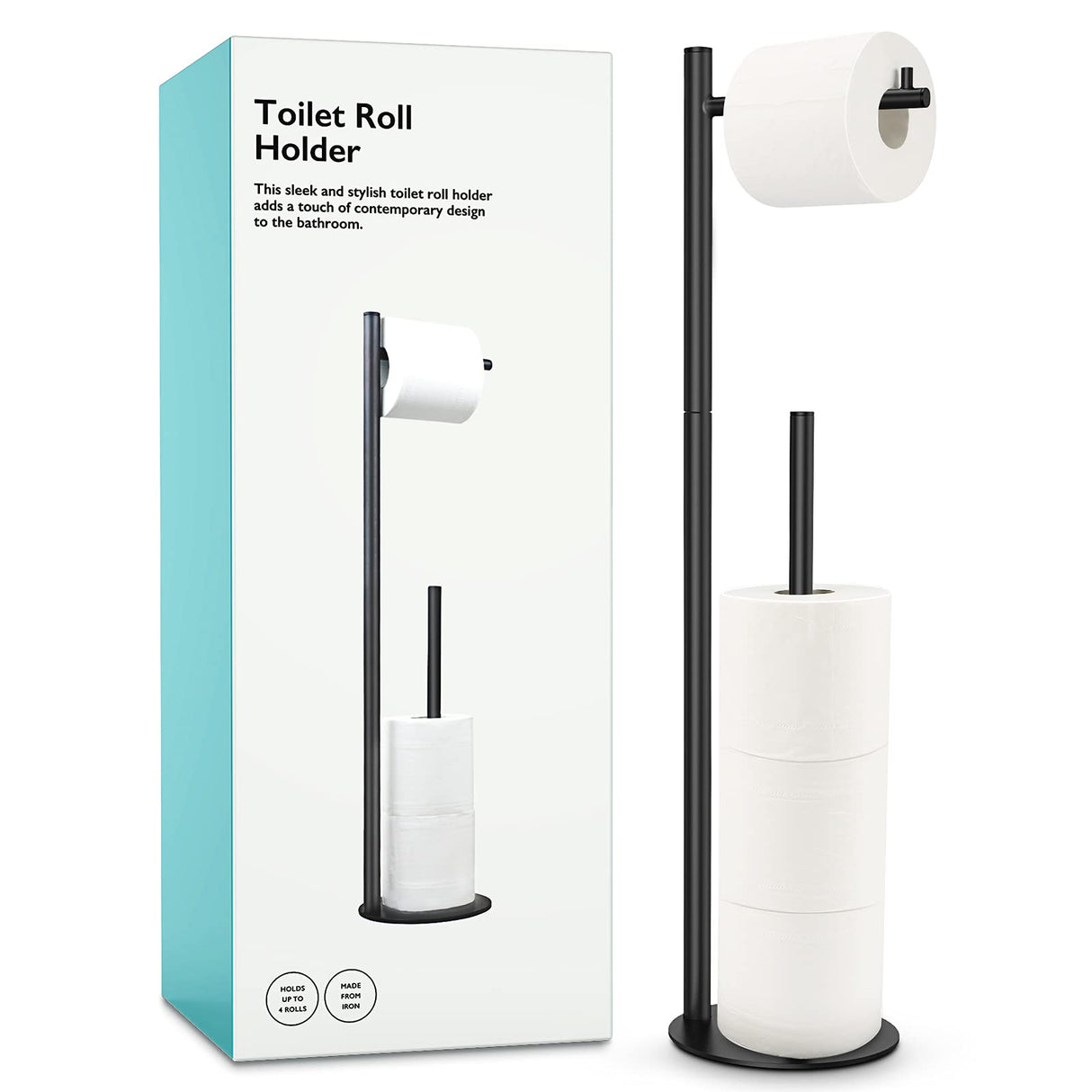 Toilet Paper Holder Stand, Bathroom Toilet Paper Roll Holder Stand with Reserve, Standing Toilet Paper Holder with Storage Batoliet