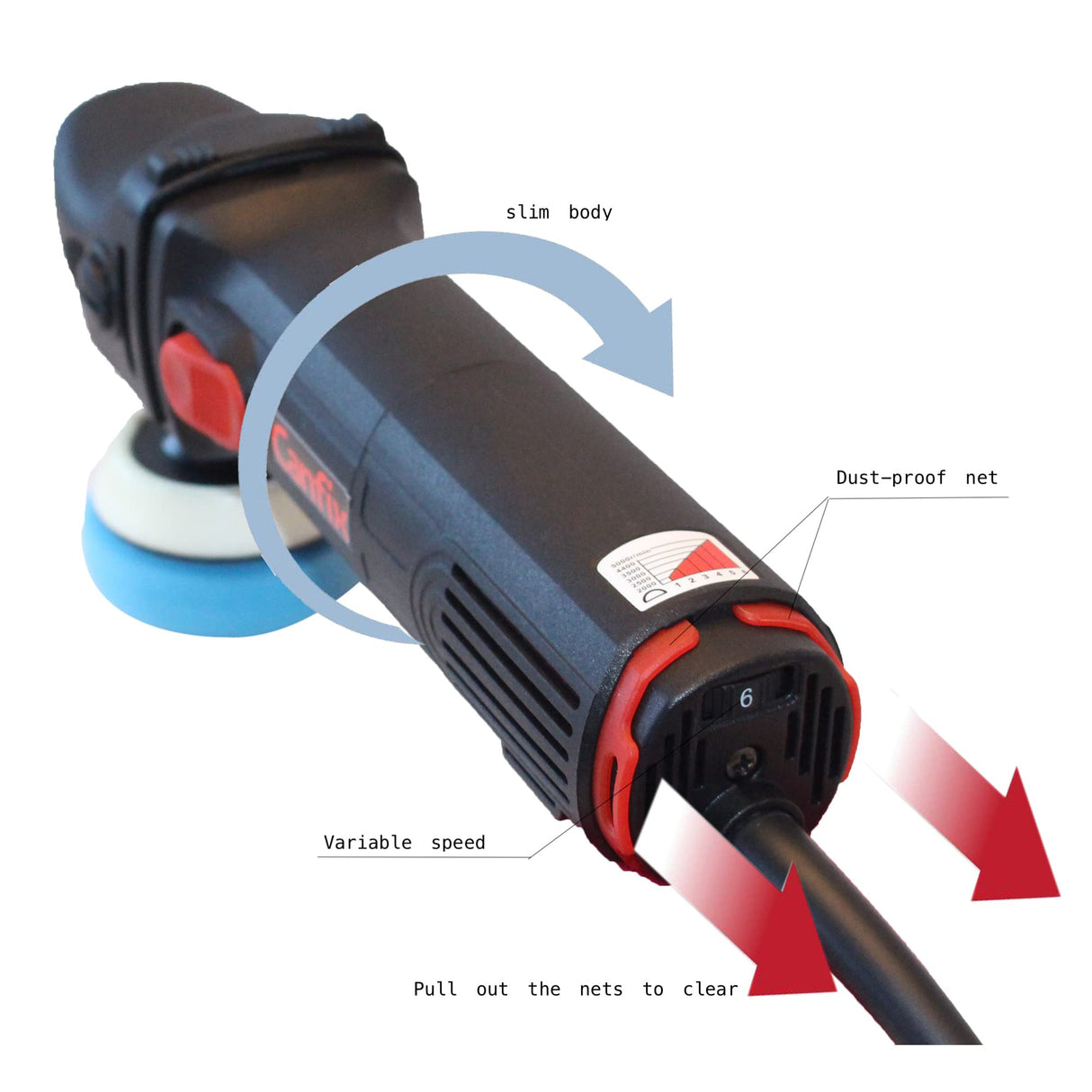 Canfix Mini Rotary Car Polisher Machine Buffing with Pads and M14 Extension Shafts Canfix