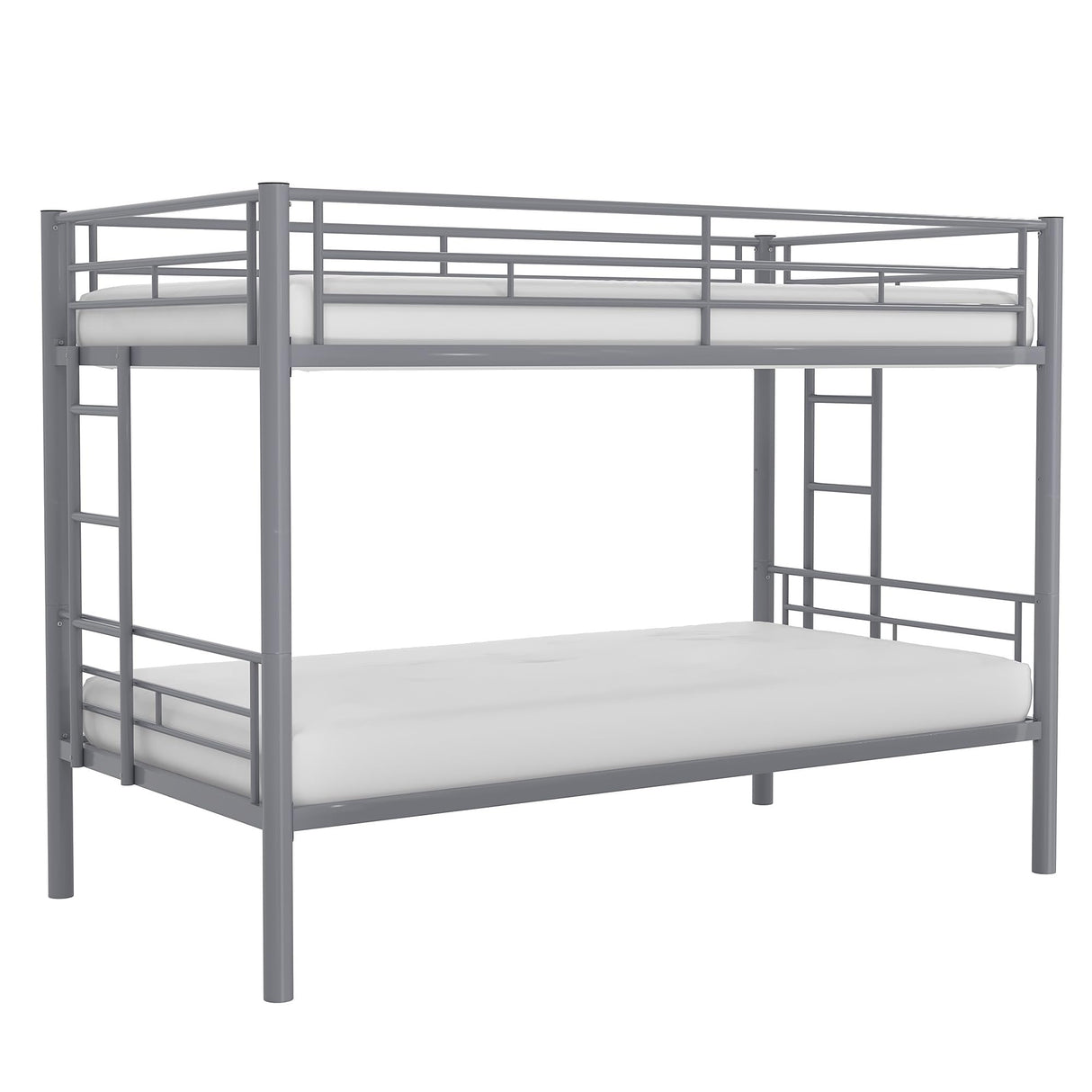 VECELO Bunk Bed Twin Over Twin, Metal Bunkbeds with Ladder and Full-Length Guardrail, No Box Spring Needed, Space Saving, Noise Free, Grey VECELO