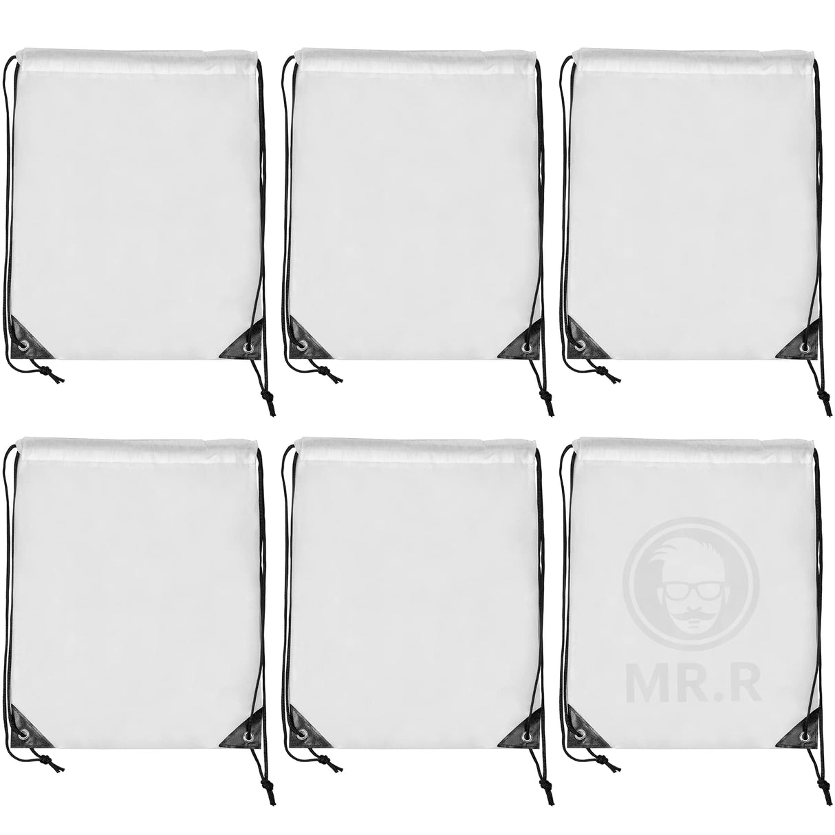 MR.R 13x17 inch 6 Pieces Sublimation Blanks Reusable Polyester Drawstring Backpack Bags, Storage Bags with Drawstrings for Heat Transfer Printing,White Color MR.R